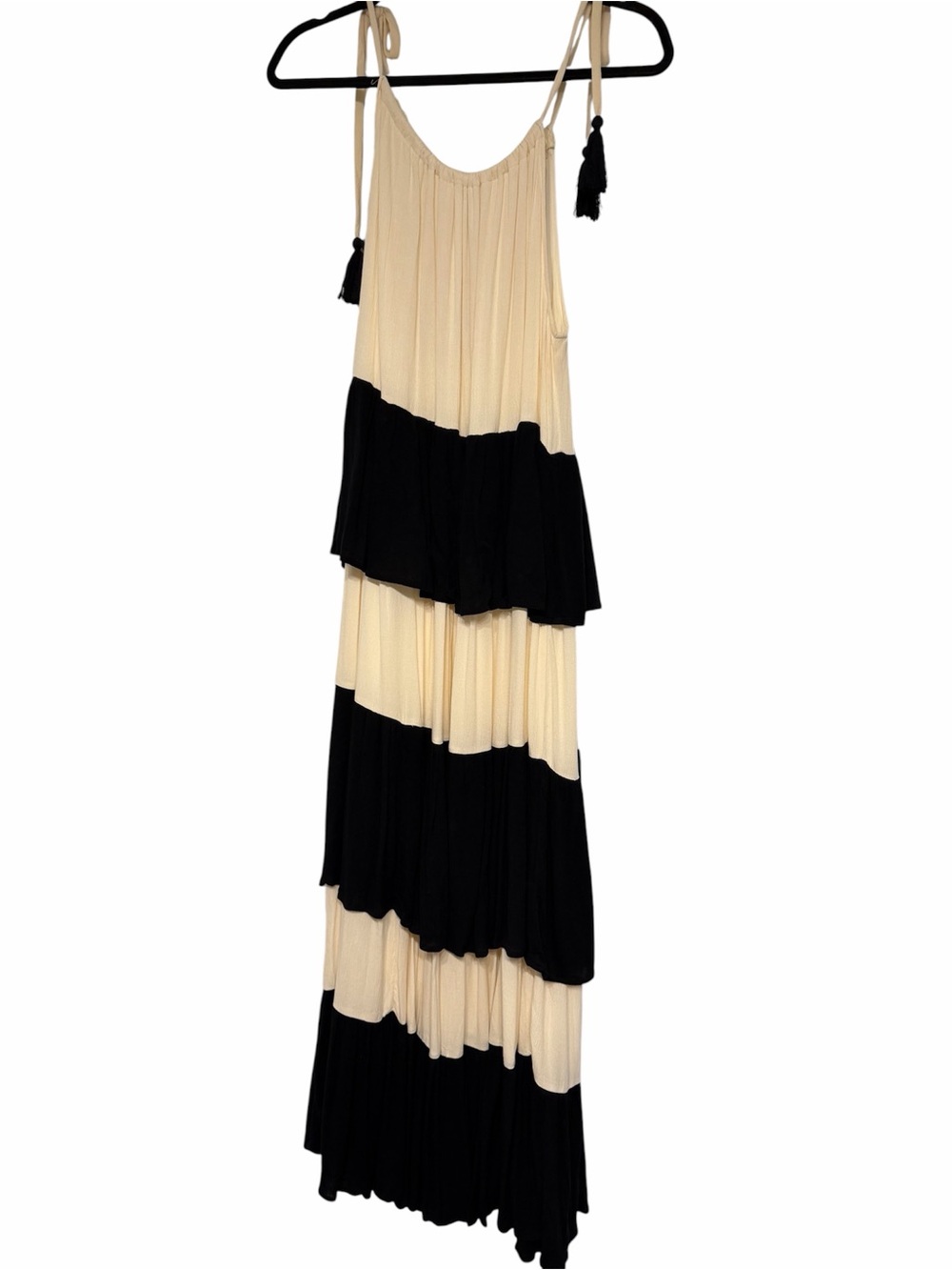 NWT Aaron & Amber Black & Cream Tiered Maxi Dress Medium Boho Ruffle Dress
